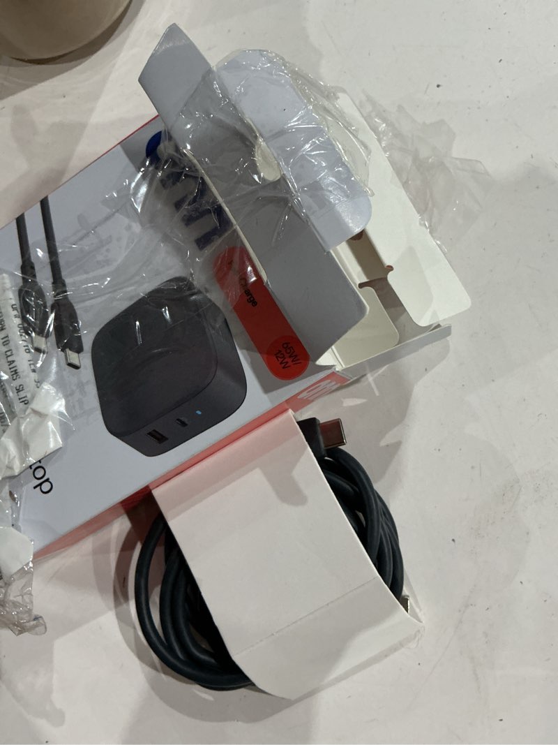 Condition photo showing Good Condition for onn gan 65w 12w laptop charger compatible for apple, dell, hp, asus, acer, lenovo, samsung, sony ,grey