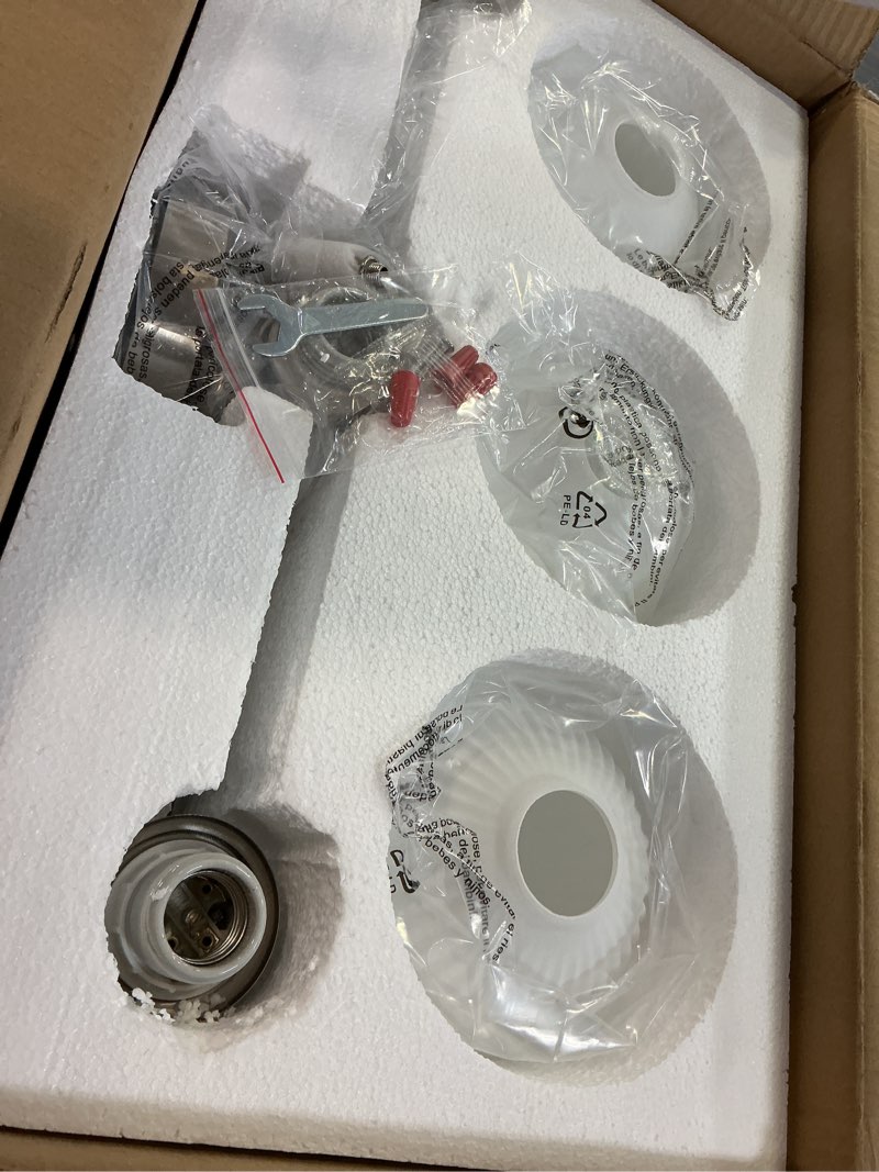 Condition photo showing Good Condition for ruiyey bathroom vanity light fixtures: 3-lights bathroom lighting fixtures over mirror, brushed nickel vintage wall lights with milky white frosted glass shade for bath bedroom nickel 3 light