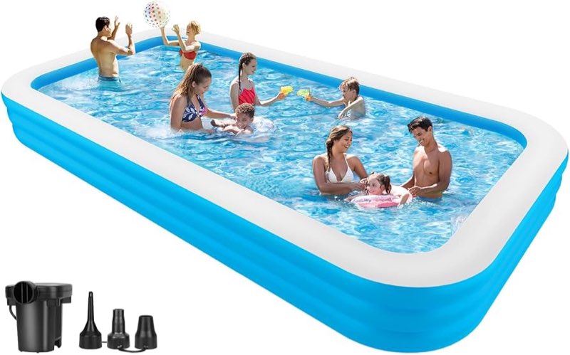 large inflatable pool with air pump, 158" x 74" x 22" blow-up pool for kids, family, adults, inflata