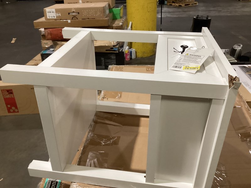 Condition photo showing As Is for damaged top corner *traditional side table with storage drawer classic white - fully assembled