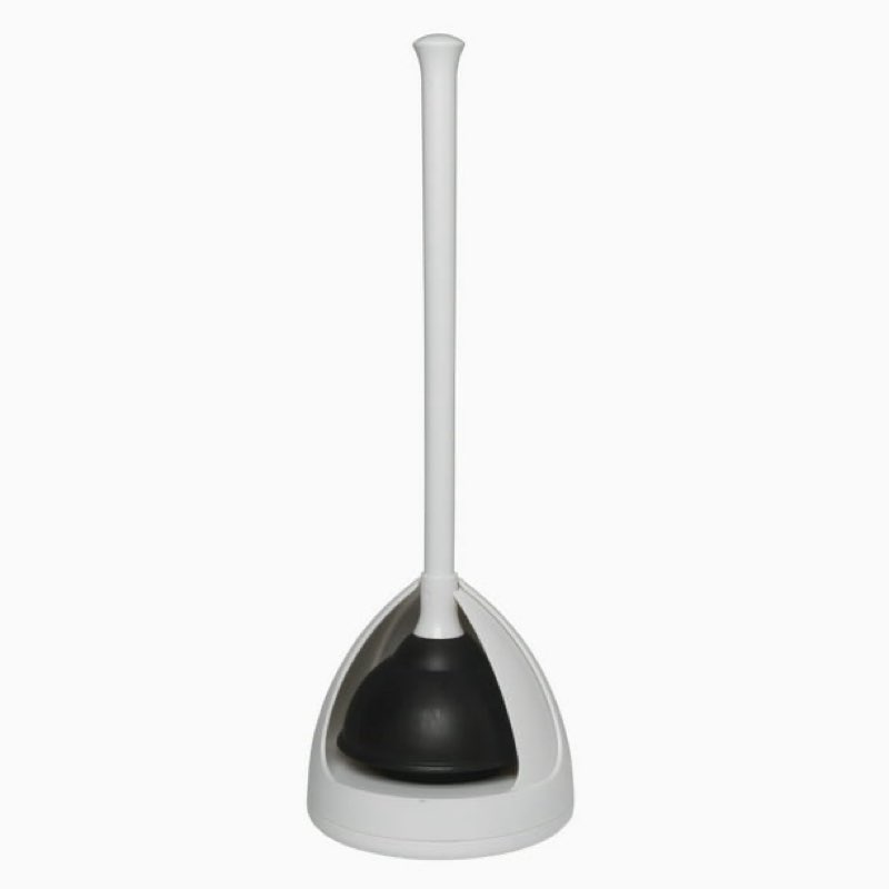 toilet plunger with a storage caddy packaged for shipping