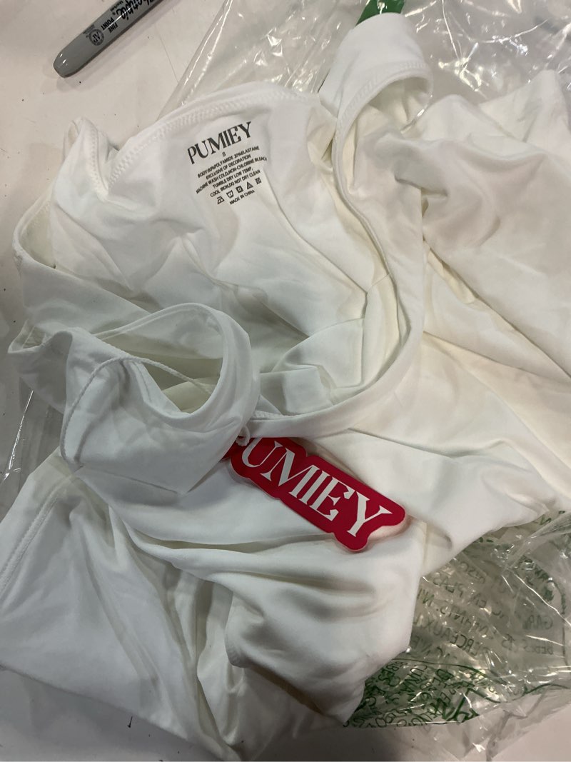 Condition photo showing New/Like New for pumiey women's square neck tank top sleeveless double lined basic tops sharp collection small splashed white