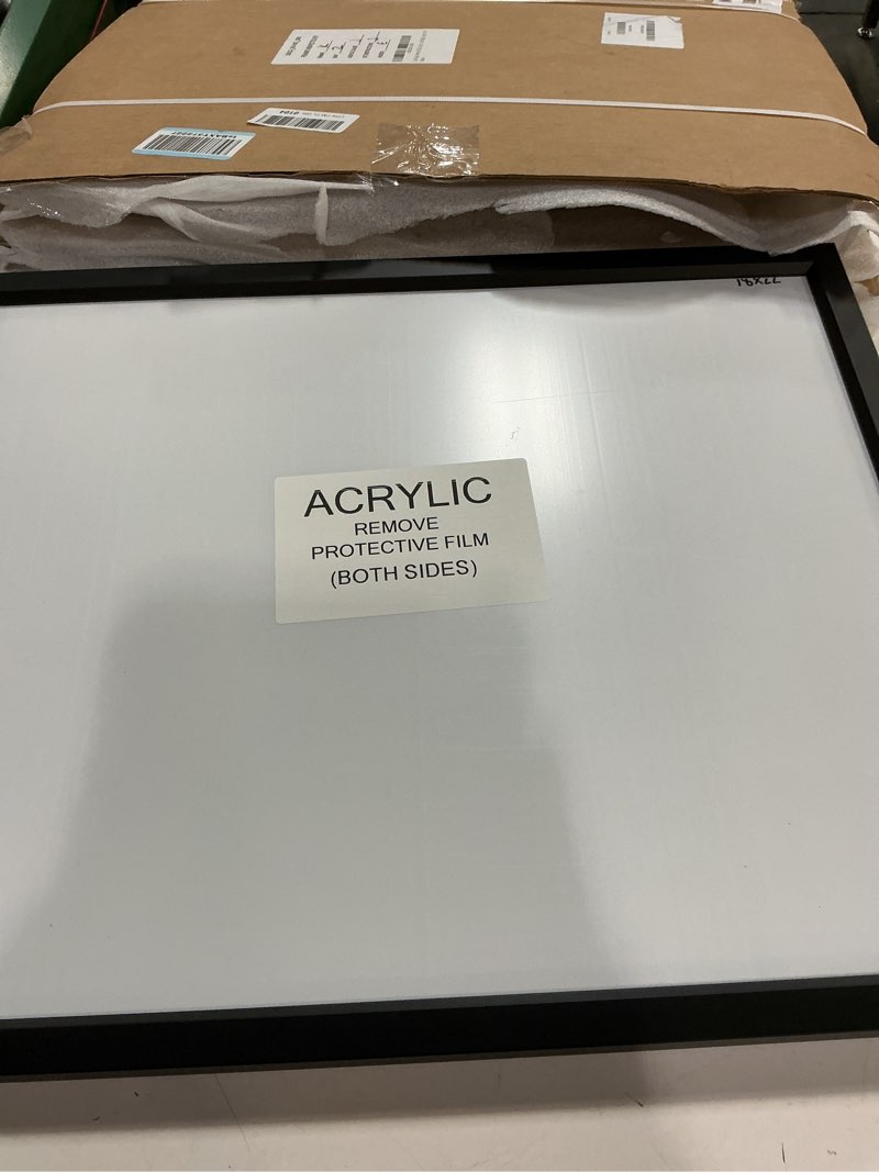 Condition photo showing Good Condition for poster palooza 18x22 frame black contemporary complete wood picture frame with uv resistant acrylic protective front, acid-free foam board backing, & hardware