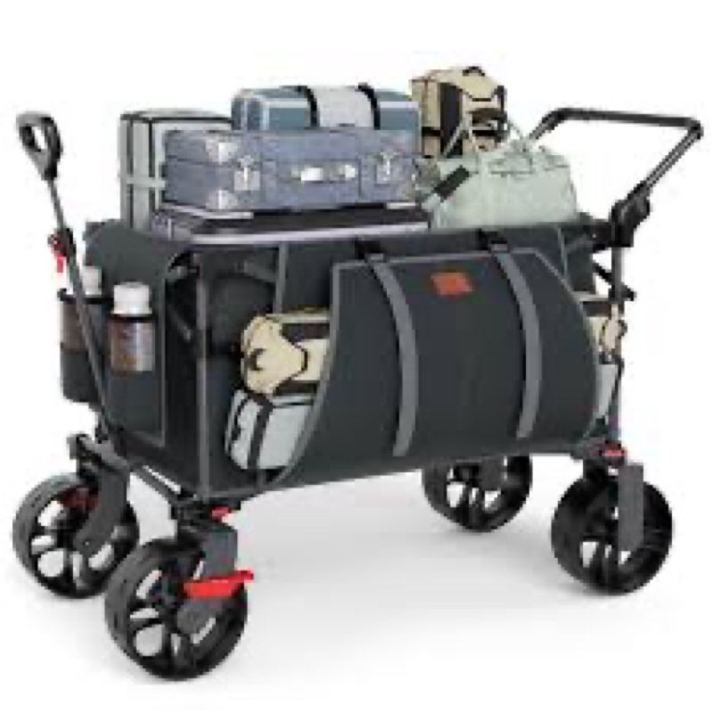 EVER ADVANCED Folding Push Wagon with Brakes, Portable Shopping Cart, Collapsible Wagon Cart with Al