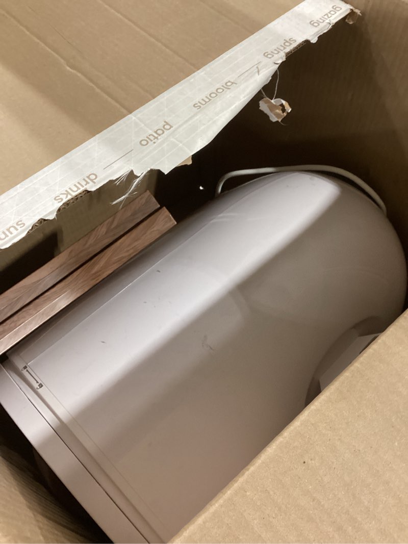 Condition photo showing As Is for Fontaines Luxury Towel Warmer for Bathroom, Spa - Large Heated Thermal Bucket, Wood Handle, Safe Auto Shut Off, Fits Up to Two Large 40x70 Oversized Towels or Robes - White