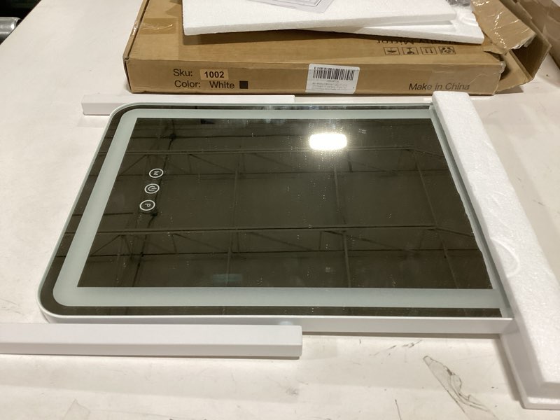 Condition photo showing Good Condition for FENNIO Makeup Mirror with Lights 17"x13" ?Desk Mirror?Vanity Mirror with Lights, Touch Screen with 3-Color Lighting, Dimmable, Vanity Mirror for Vanity Desk Tabletop White 13"L x 17"W