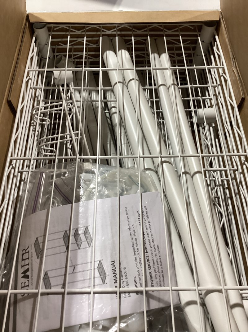 Condition photo showing Good Condition for semhor e06 expandable heavy duty clothes rack for reach-in closet, freestanding clothing racks with shelves, carbon steel closet organizer system adjustable from 70.8-93.9", max load 800lbs, white