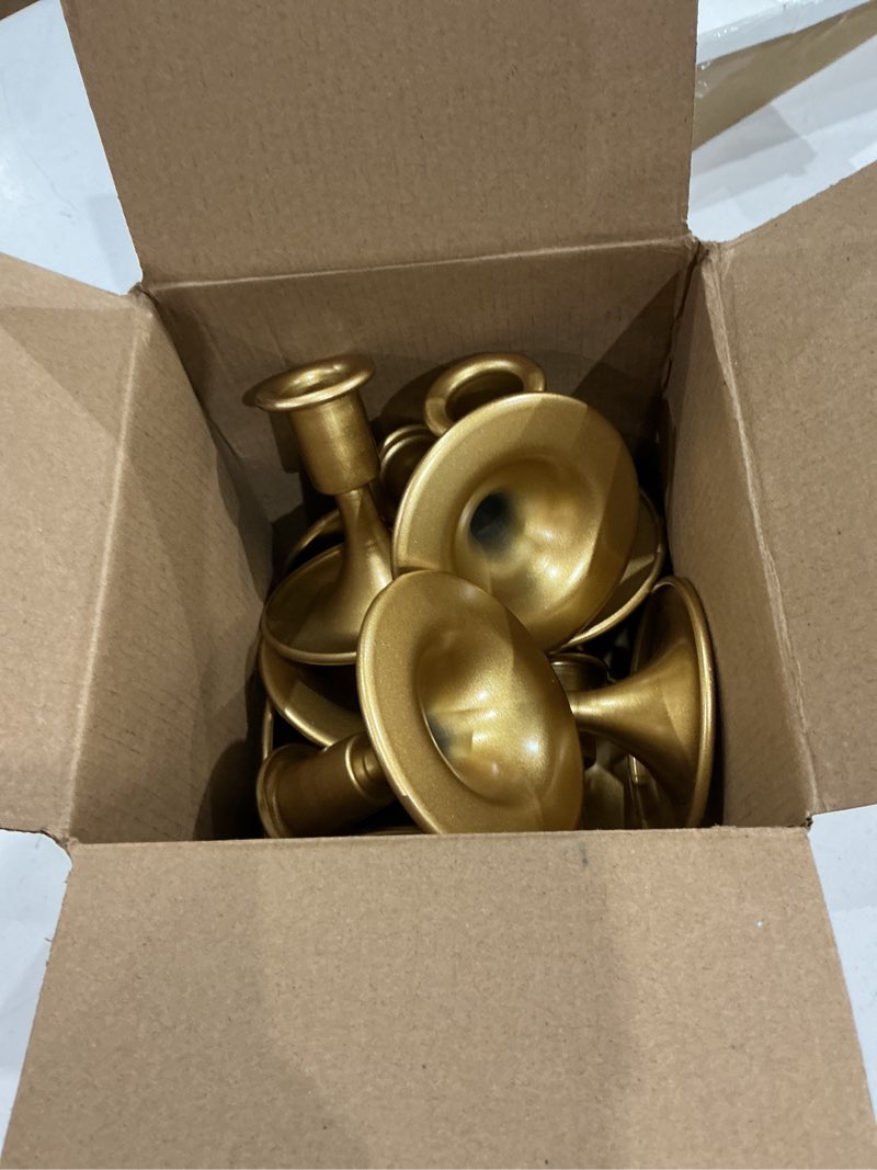 Condition photo showing Good Condition for gold taper candle holder set of 12, hewory short skinny brass candlestick holders, vintage small low metal candles sticks for wedding centerpieces christmas birthday party holiday dinning table decor gold-12pcs