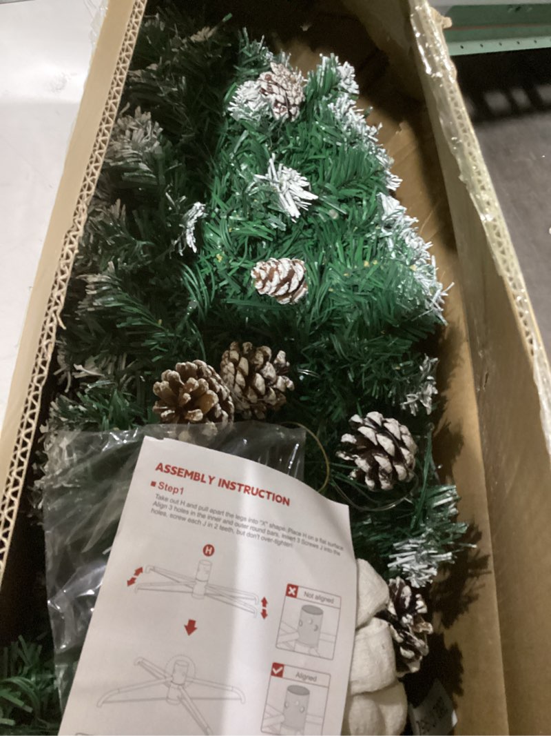 Condition photo showing Good Condition for HOLLO STAR 6 ft Prelit Christmas Tree with 250 LED Lights, App Control, Artificial Christmas Tree, Multi-Color RGBW Lights, 914 Flocked Frosted Tips, 58 Pine Cones, Metal Base, for Home, Party 6ft