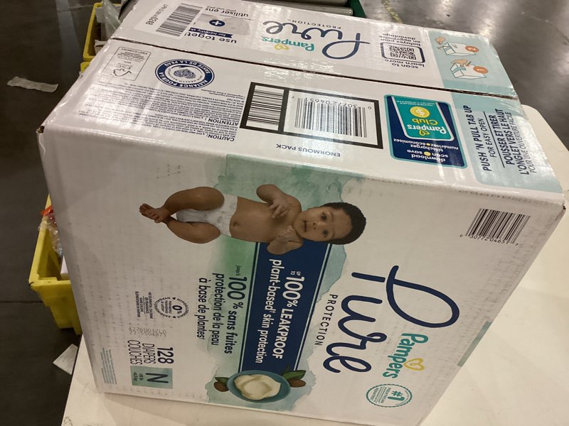 Condition photo showing New/Like New for Pampers Pure Protection Baby Diapers, Size 0 (10 lbs ), 128 Count, Up to 100% Leakproof, Premium Plant-based Skin Protection, Hypoallergenic Soft Diapers Newborn 128