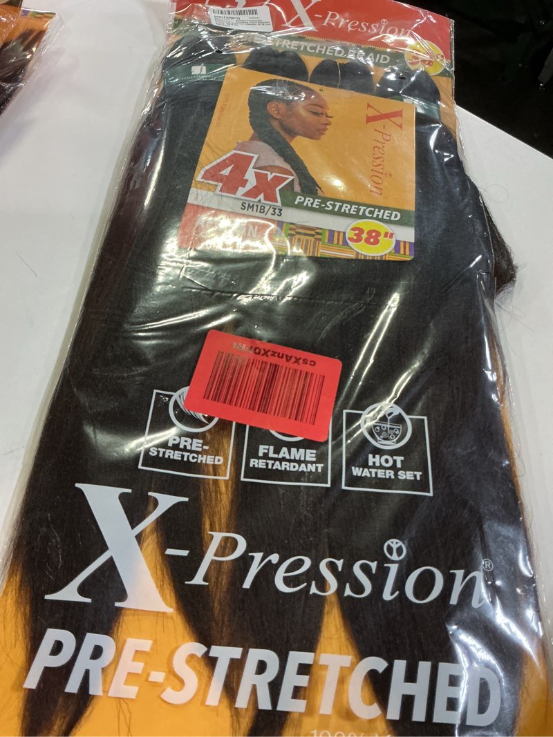 Condition photo showing Good Condition for sensationnel x-pression prestretched braiding hair - 3x braid 58 inch all kanekalon flame retardant synthetic braid for box braids and twists (4 pack, 1 jetblack) 4 pack 1 jetblack