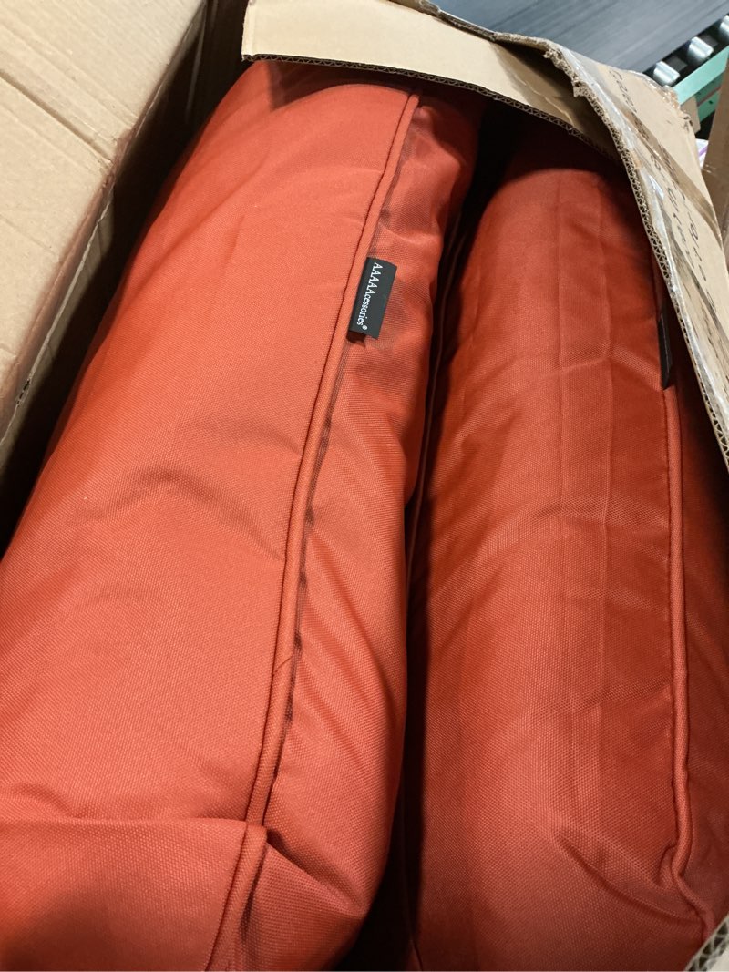 Condition photo showing Good Condition for aaaaacessories outdoor deep seat cushions, waterproof, fade-resistant patio furniture replacement cushions, 25.5" x 25.5" x 5" + 25.5" x 19", set of 4, rust rust 25.5"x25.5"x5" / 25.5"x19"