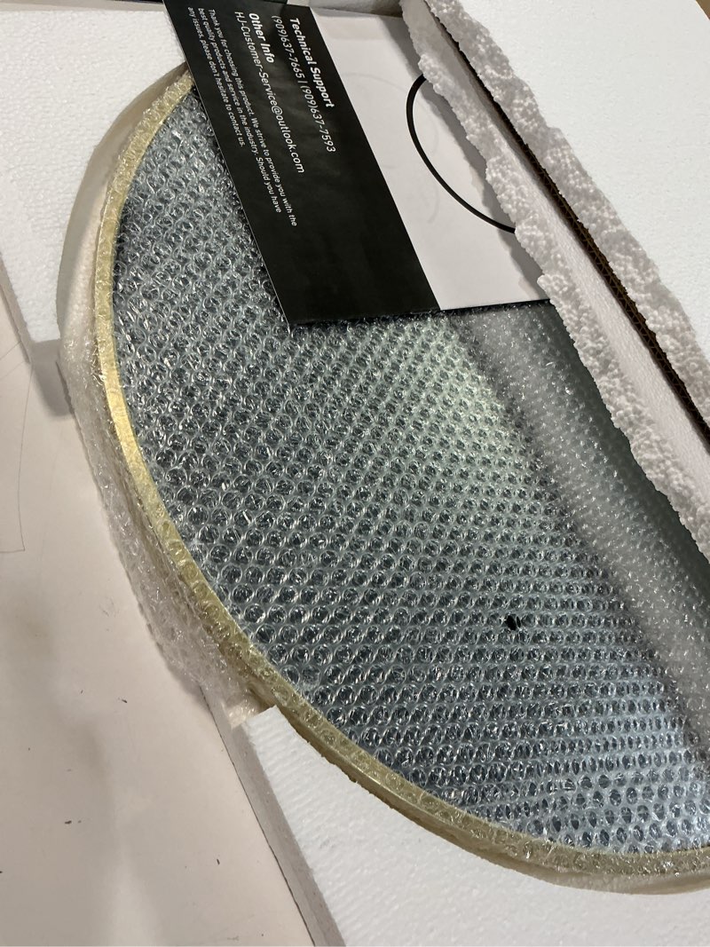 Condition photo showing Good Condition for bathroom mirror for wall, 20 inch round mirror, matte gold metal framed circle vanity mirror for bathroom bedroom living room entryway, anti-rust, tempered glass, hanging or leaning round 20"l x 20"w matte gold