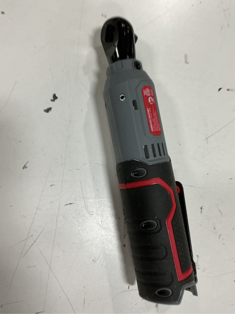 Condition photo showing As Is for hyper tough 12v max* lithium-ion cordless 3/8-inch ratchet with 1.5ah battery and charger, 98804