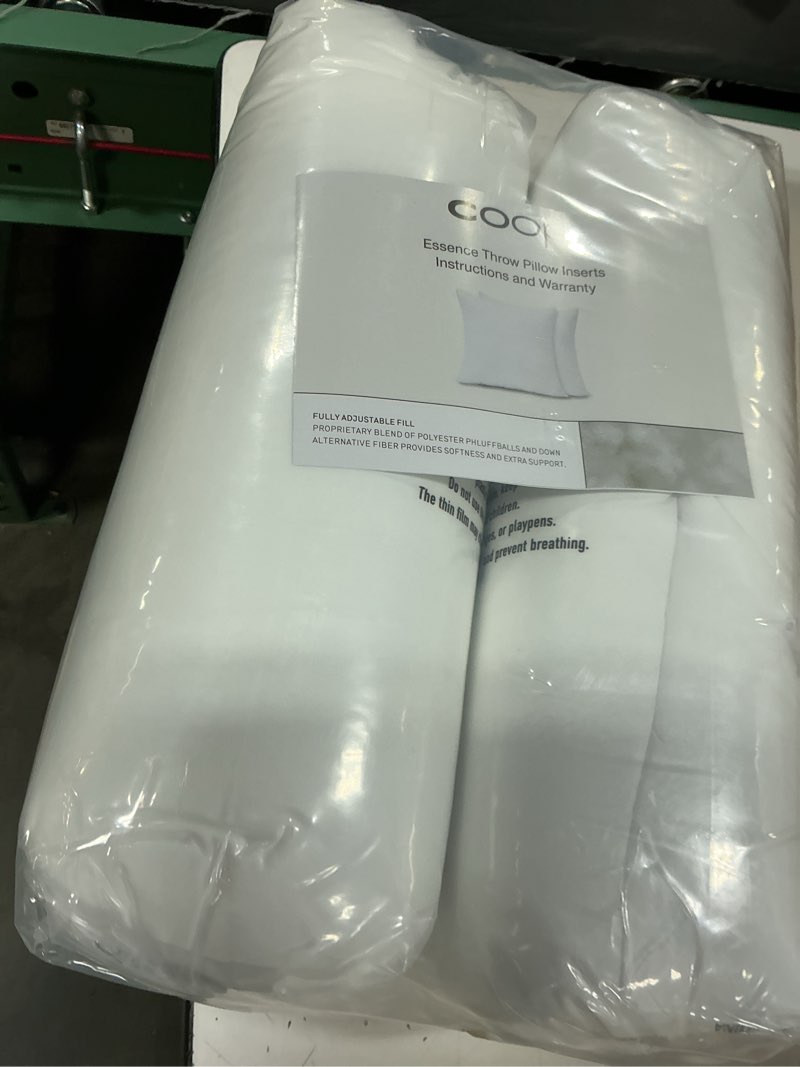 Condition photo showing New/Like New for coop home goods essence adjustable throw pillow inserts 20x20, set of 2, adjustable down alternative cushions for couch, bed, or chair, decorative square pillows for living room, oeko-tex certified essence down alternative 20x20