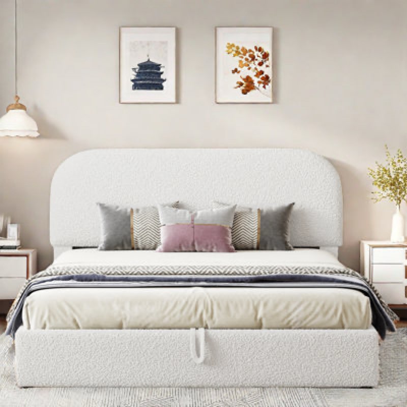 Queen Elegant Upholstered Platform Bed With Hydraulic Storage System(incomplete box 2/2)