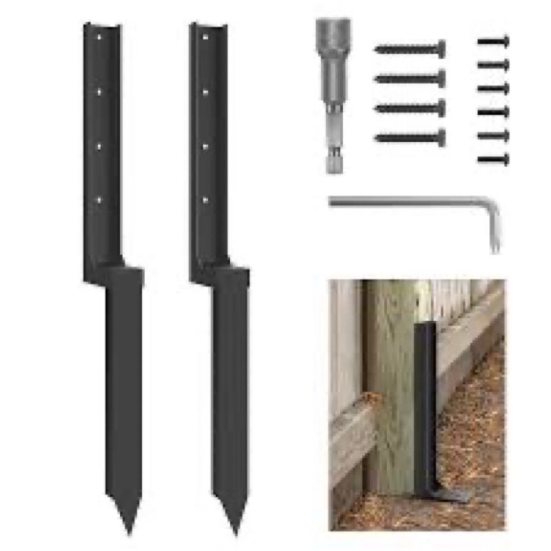 thickened fence post repair kit, fence post anchor ground spike, 2 pack heavy du