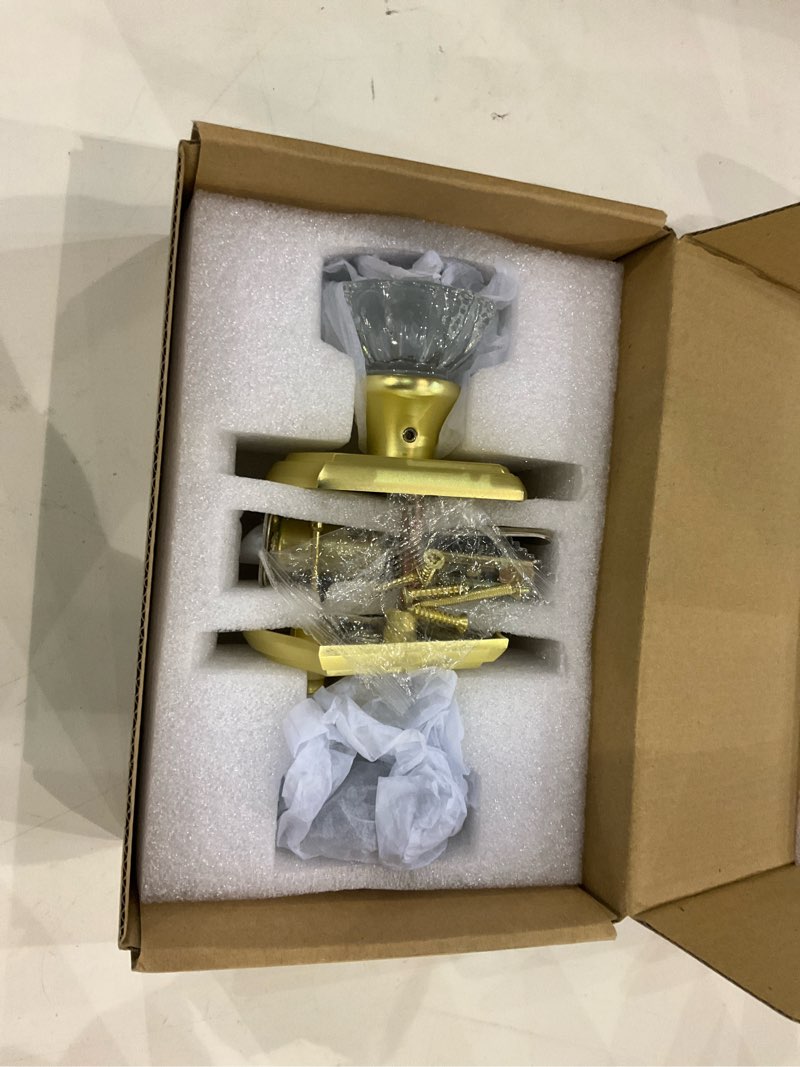 Condition photo showing New/Like New for Premium Glass Door Knobs, Bathroom Bedroom Door Knobs with Lock, Privacy Gold Door Knob Interior, Satin Brass Privacy Satin Brass