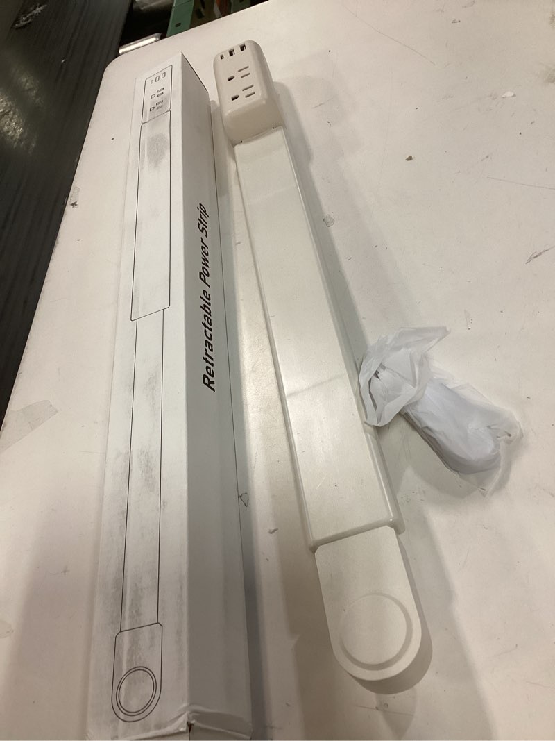 Condition photo showing As Is for Outlet Electrical Outlet Extender Stick - Features 1 USB -C, 2 USB -A, and 2 AC Outlets, Free Assembly Extends 23"-34". Plug Extension Outlet Use Behind Sofas, Nightstands, Desks (White)