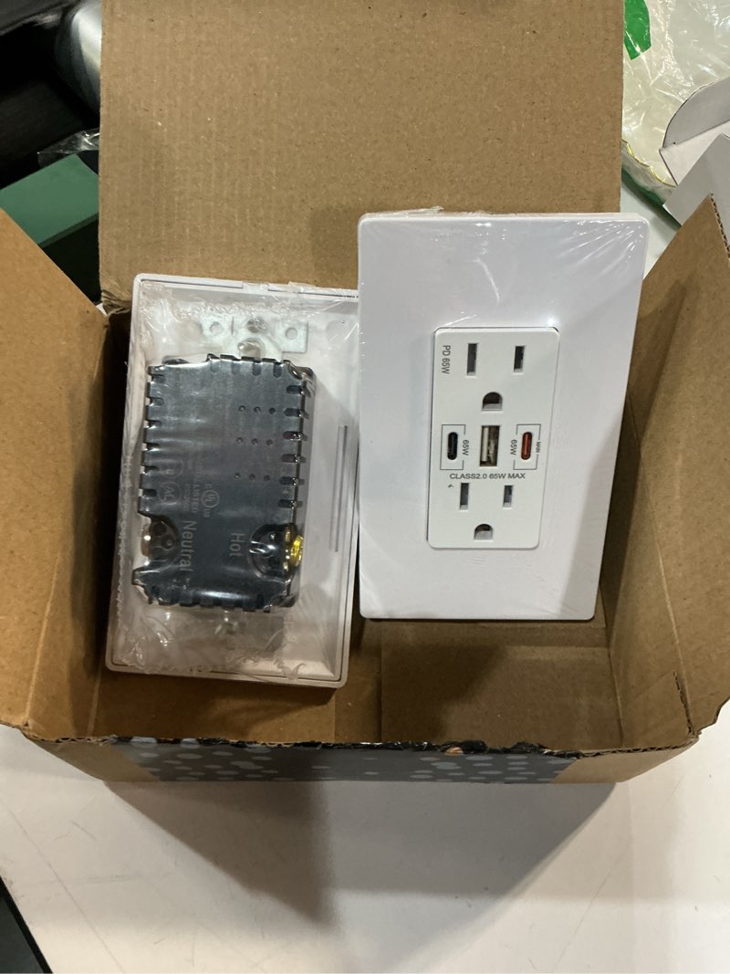 Condition photo showing New/Like New for gan 65w 6amp 3-port usb wall outlet, 15 amp tamper-resistant receptacle with 2 usb type c & 1 type a port, usb charger for usb-c laptop/phone, 2 pack,ul listed 15 amp 2