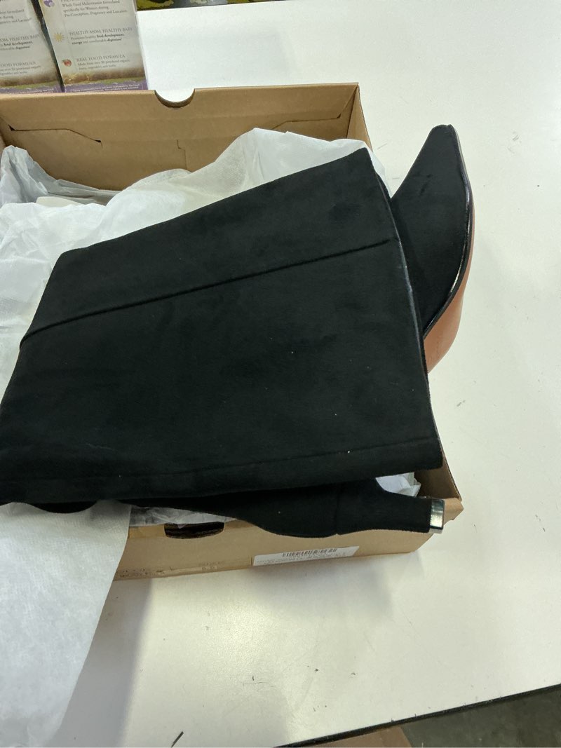 Condition photo showing New/Like New for cellenz women's knee high boots: 1.96 inch kitten heel pointed toe boot - wide calf tall boots for women, 2025 sexy fashion trendy heel boot for work, night out, party 8.5 black suede