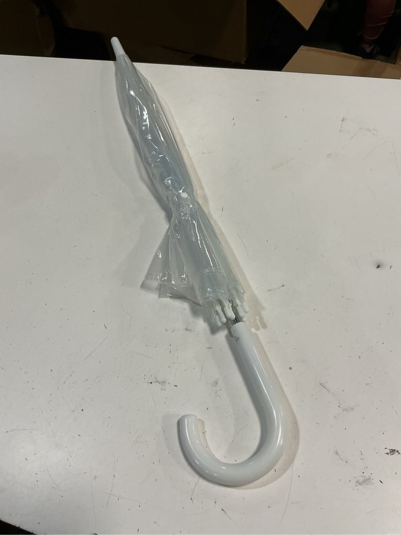 Condition photo showing Good Condition for amazon basics clear umbrella for rain, round bubble umbrella for wedding, with wide coverage (35" canopy diameter), auto open, strong fiberglass frame, steel shaft, spoke protectors for safety