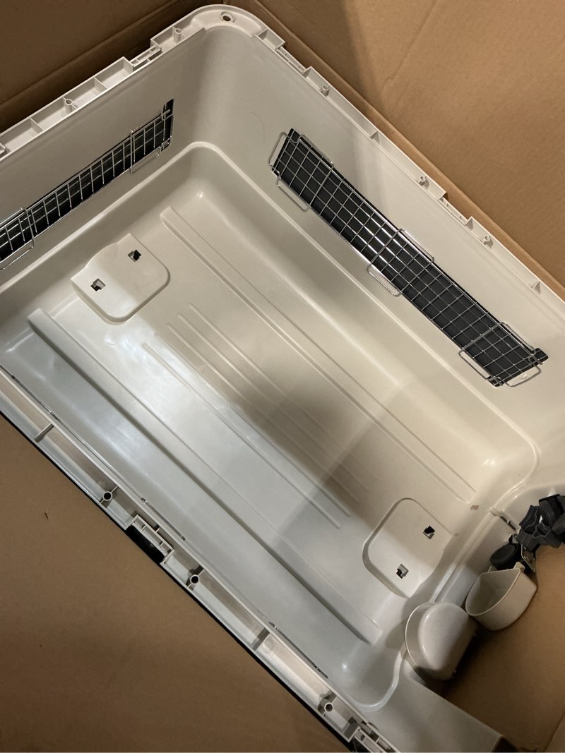 Condition photo showing As Is for sportpet designs plastic kennels rolling plastic wire door travel dog crate, xxl