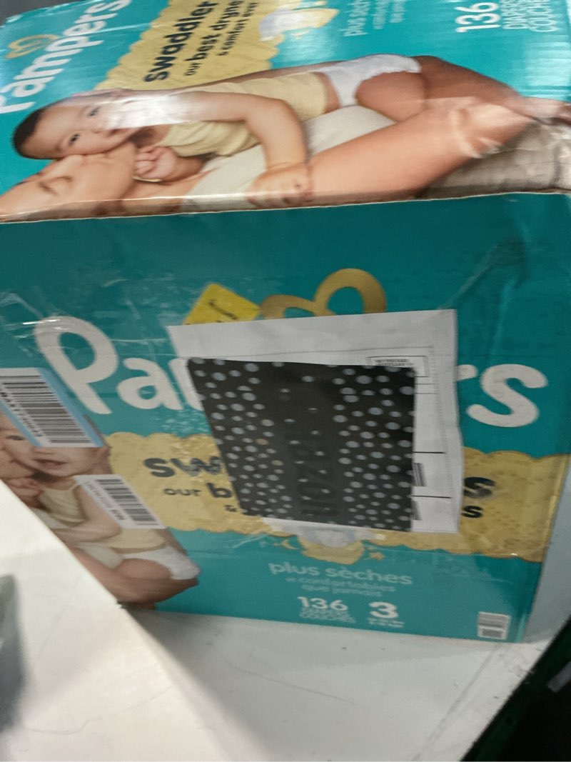 Condition photo showing New/Like New for pampers swaddlers diapers, size 3 (13-26 lbs), 136 count, absorbent, keeps baby dry and comfortable, skin safe disposable baby diaper (packaging may vary) size 3 136