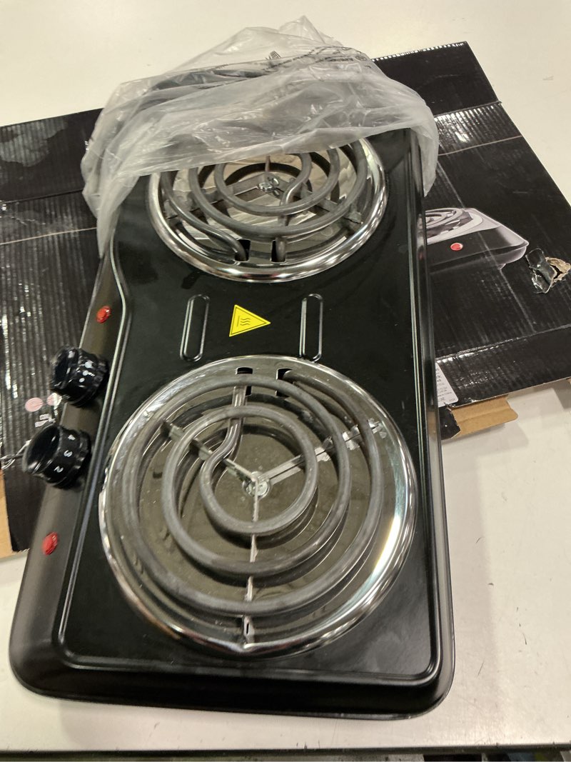 Condition photo showing Good Condition for OVENTE Electric Countertop Double Burner, 1700W Cooktop with 6" and 5.75" Stainless Steel Coil Hot Plates, 5 Level Temperature Control, Indicator Lights and Easy to Clean Cooking Stove, Black BGC102B