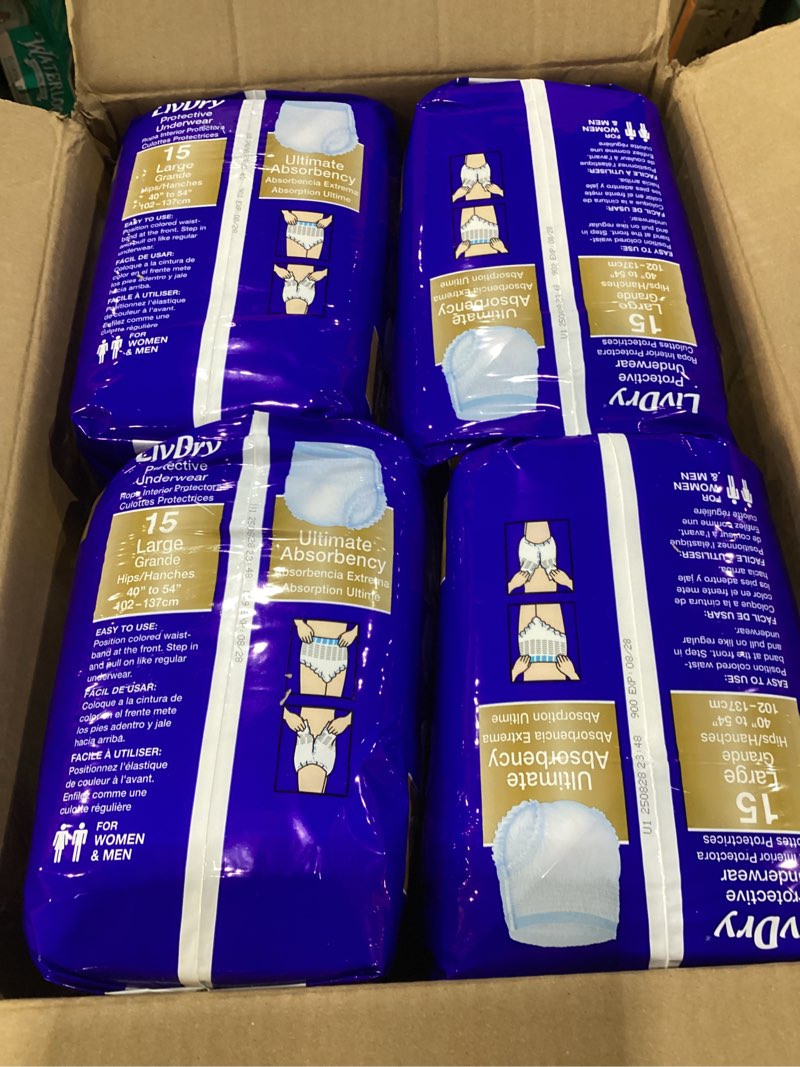 Condition photo showing New/Like New for LivDry Large Ultimate Adult Incontinence Underwear, High Absorbency, Leak Cuff Protection, L, 60-Pack