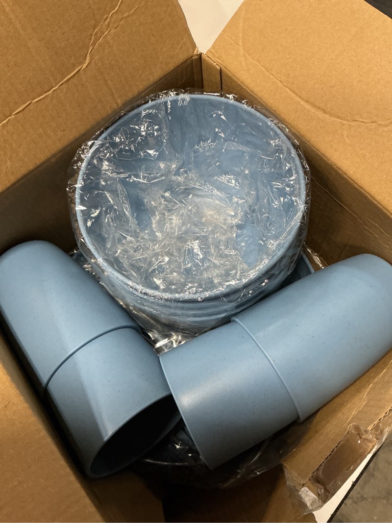 Condition photo showing New/Like New for shopwithgreen wheat straw dinnerware sets for 4, 20 pcs unbreakable plates and bowls sets, reusable dinner dishes set, bowls, cups, plates for camping, kitchen, rv, dorm, dishwasher microwave safe 20pcs-blue