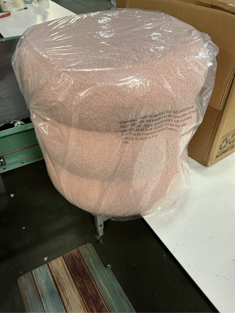 Condition photo showing New/Like New for cloud-shaped boucle storage stool- multi-functional seat/footrest with hidden compartment for modern home decor (pink)