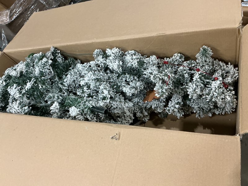 Condition photo showing Good Condition for 6.5Ft Prelit Fraser Full Fir Flocked Artificial Pencil Slim Christmas Tree, 300 Warm White&Colored Lights Timer 8 Modes, 984 Thick Branch Tip, 42 Pinecones, UL Plug Hinged Skinny Xmas Tree Home Decor Flocked - Warm White & Multicolor Changing Lights 6ft 6in