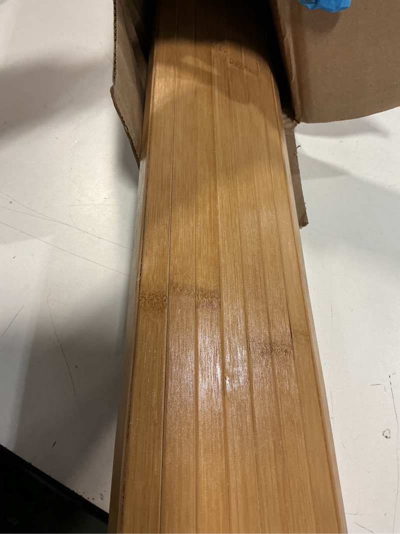 Condition photo showing As Is for Juexica 1 Pcs Natural Bamboo Wall Panel for Interior Wall 48'' x 96'' Bamboo Covering Renewable Pole Wainscoting Room Divider Decor for Bedroom Living Room Kitchen Island Office (Carbonized)