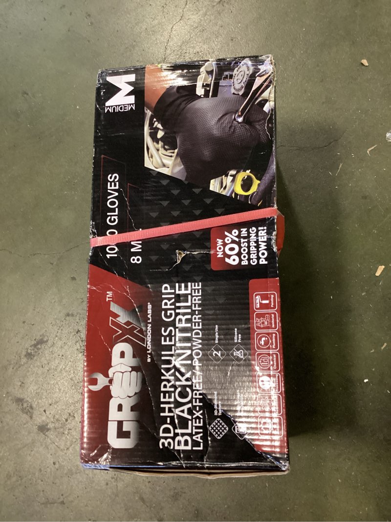 GRIPXX 8 Mil Black Nitrile Gloves – Heavy Duty  3D Raised Diamond Texture Grip – medium 