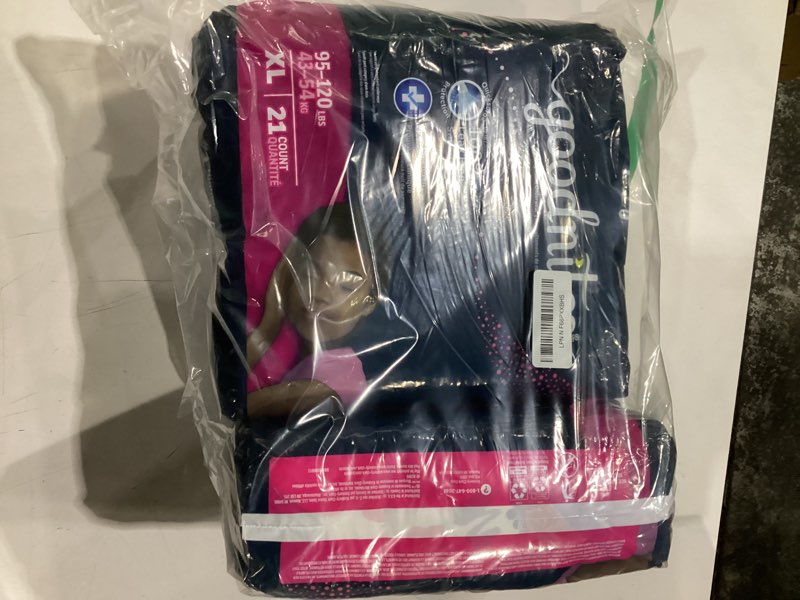 Condition photo showing Good Condition for goodnites girls' nighttime bedwetting underwear, size extra large (95-120 lbs), 63 ct (3 packs of 21), packaging may vary x-large 63