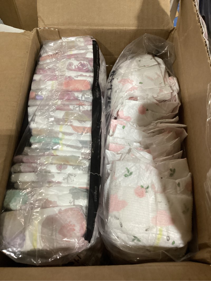 Condition photo showing As Is for the honest company comfort dry disposable daytime diapers for sensitive skin, hypoallergenic, rose blossom + tutu cute, club box size 1 (8–14 lbs), 78 count size 1 (78 count) rose blossom + tutu cute