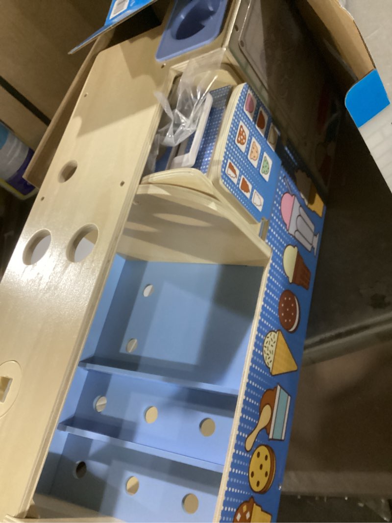 Condition photo showing As Is for melissa & doug cool scoops ice creamery, wooden ice cream shop & counter with play food & play kitchen accessories, preschool learning toys for girls & boys 3+ - fsc certified
