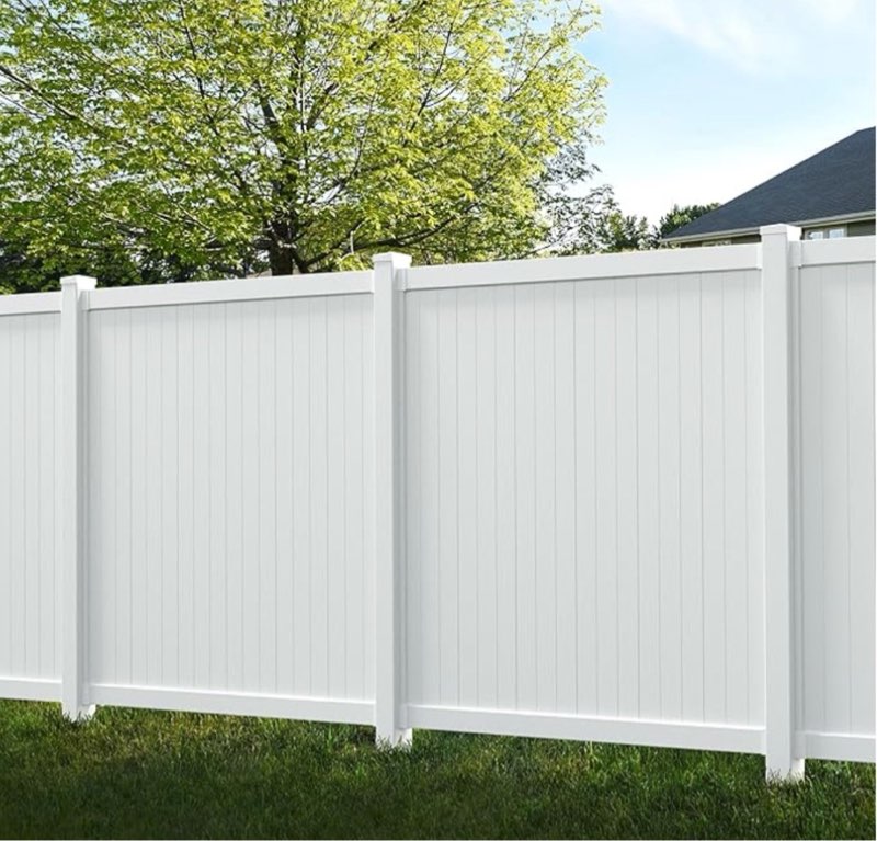 6ft h x 6ft w (1 panel + 1 post) permanent no dig wambam privacy fence kit, durable white vinyl priv
