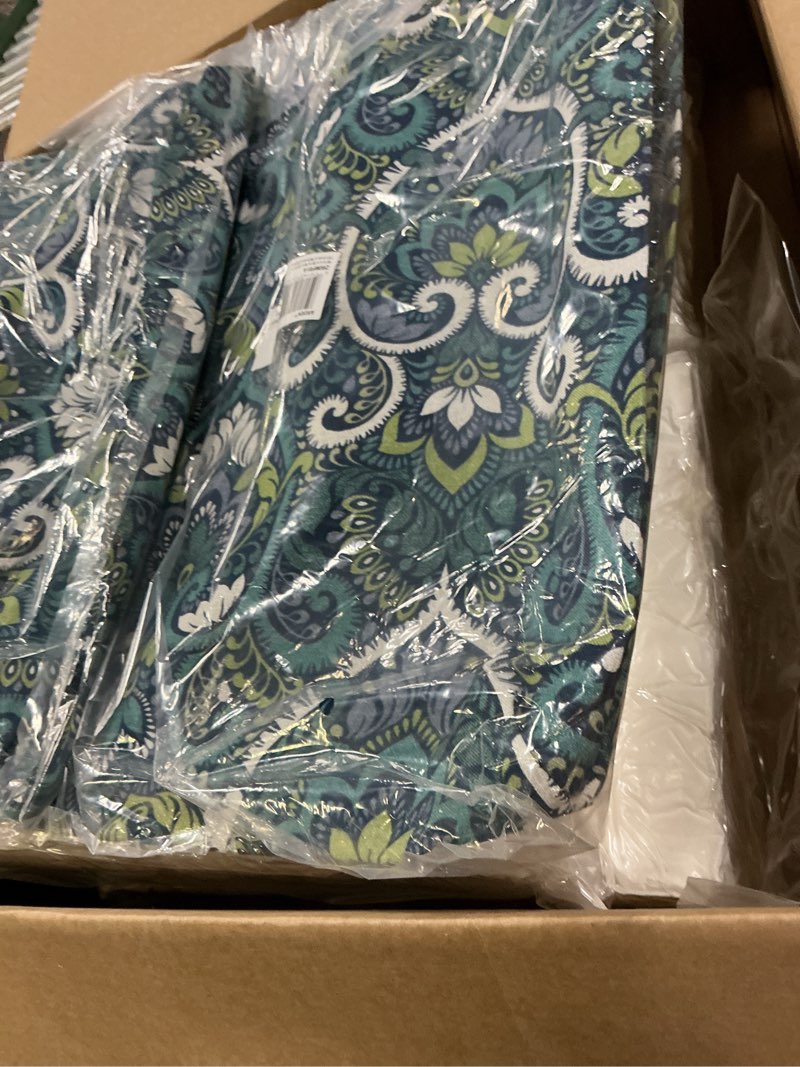 Condition photo showing New/Like New for arden foam outdoor dining chair cushion, 20 x 20, made with profoam, rain-proof, fade resistant, sapphire aurora blue damask 20 x 20 foam chair cushion sapphire aurora blue damask