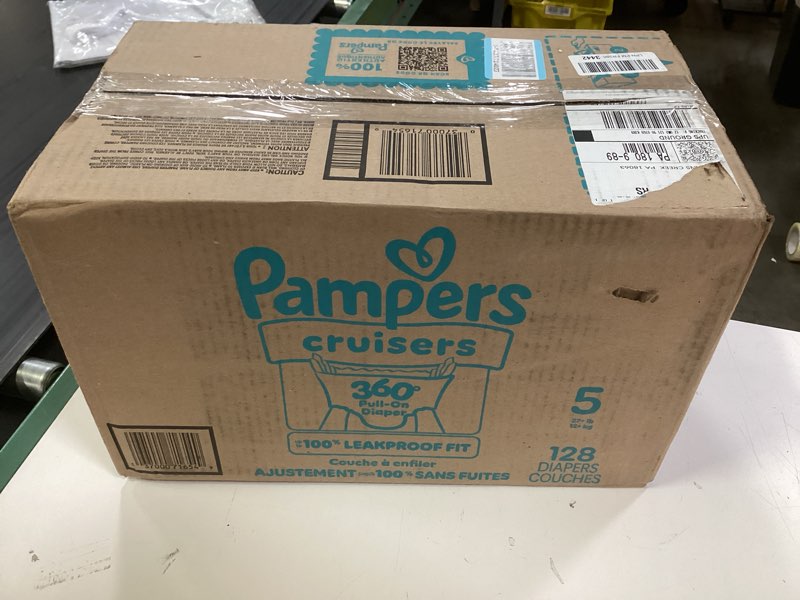 Condition photo showing New/Like New for pampers diapers - cruisers 360 - size 5, 128 count, babyproof up to 100% leakproof pull-on diaper size 5 128