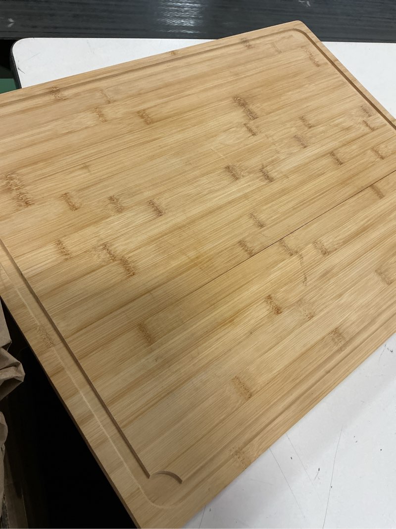 Condition photo showing Good Condition for 3XLarge Cutting Board, 24" Bamboo Cutting Boards for Kitchen with Juice Groove and Handles Kitchen Chopping Board for Meat Cheese board Heavy Duty Serving Tray, 3XL, Empune 24"L x 18"W