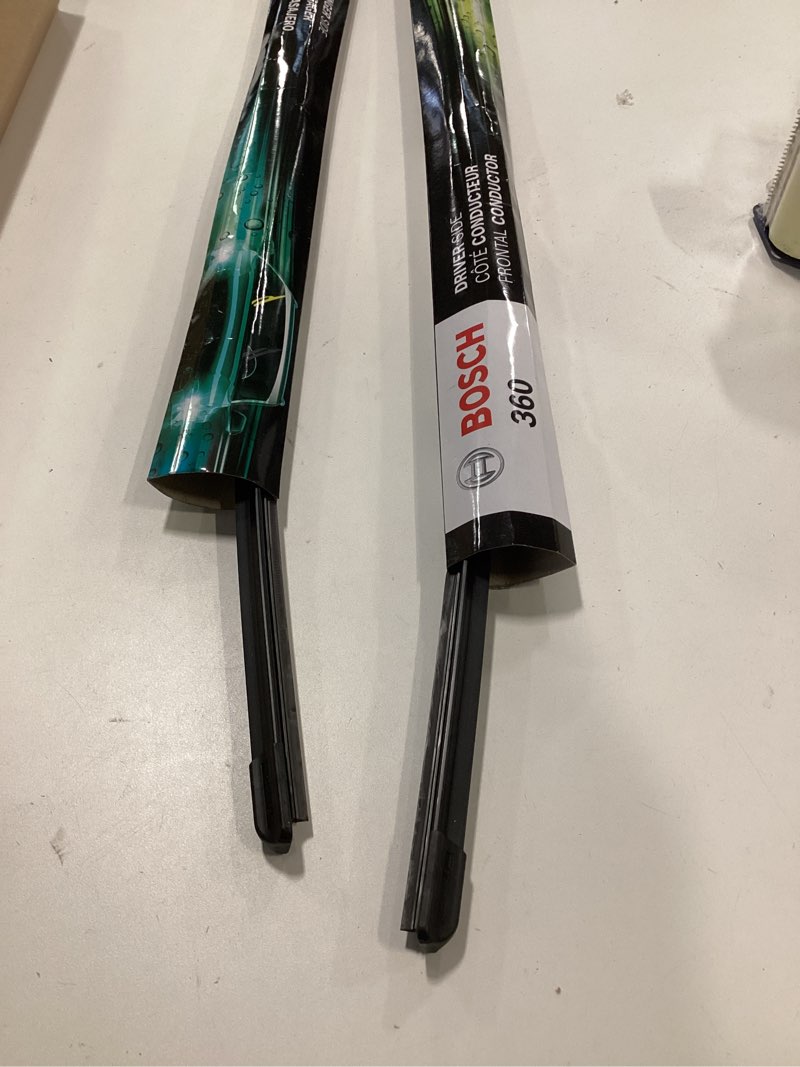 Condition photo showing As Is for (Incomplete) BOSCH B36012 360 Complete Vehicle Wiper Blade Replacement - Includes Front Beam Blades (Pair) + Rear Wiper Blade (1) - 22\"/21\"/11\" Front (22\" & 21\") + Rear (11\") 360 Combo Pack (Front + Rear)
