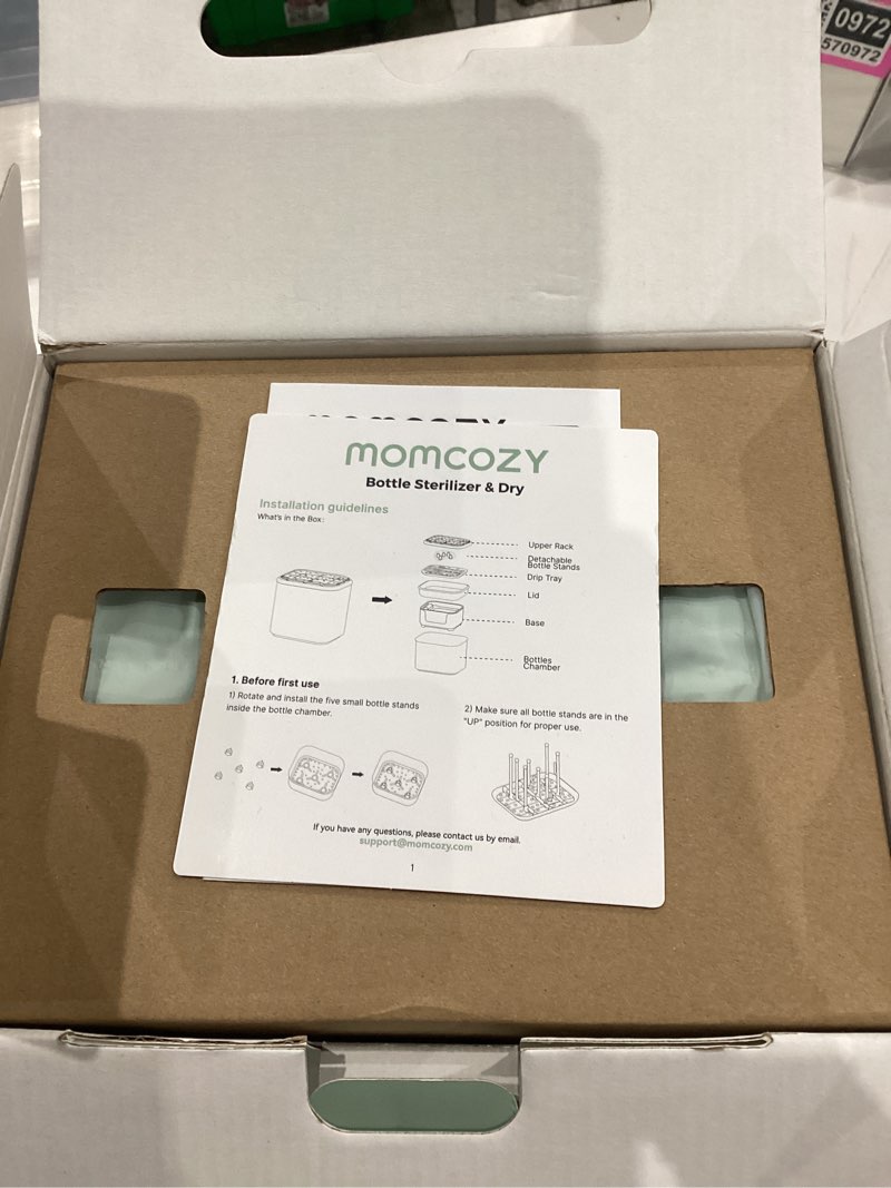 Condition photo showing As Is for Momcozy Bottle Sterilizer and Dryer, Modular Nesting Space Saving Design, 6 Bottles Capacity, 4 in 1 Compact Sterilizer for Baby Bottles, Breast Pump Parts & Newborn Essentials, Drying Rack Included