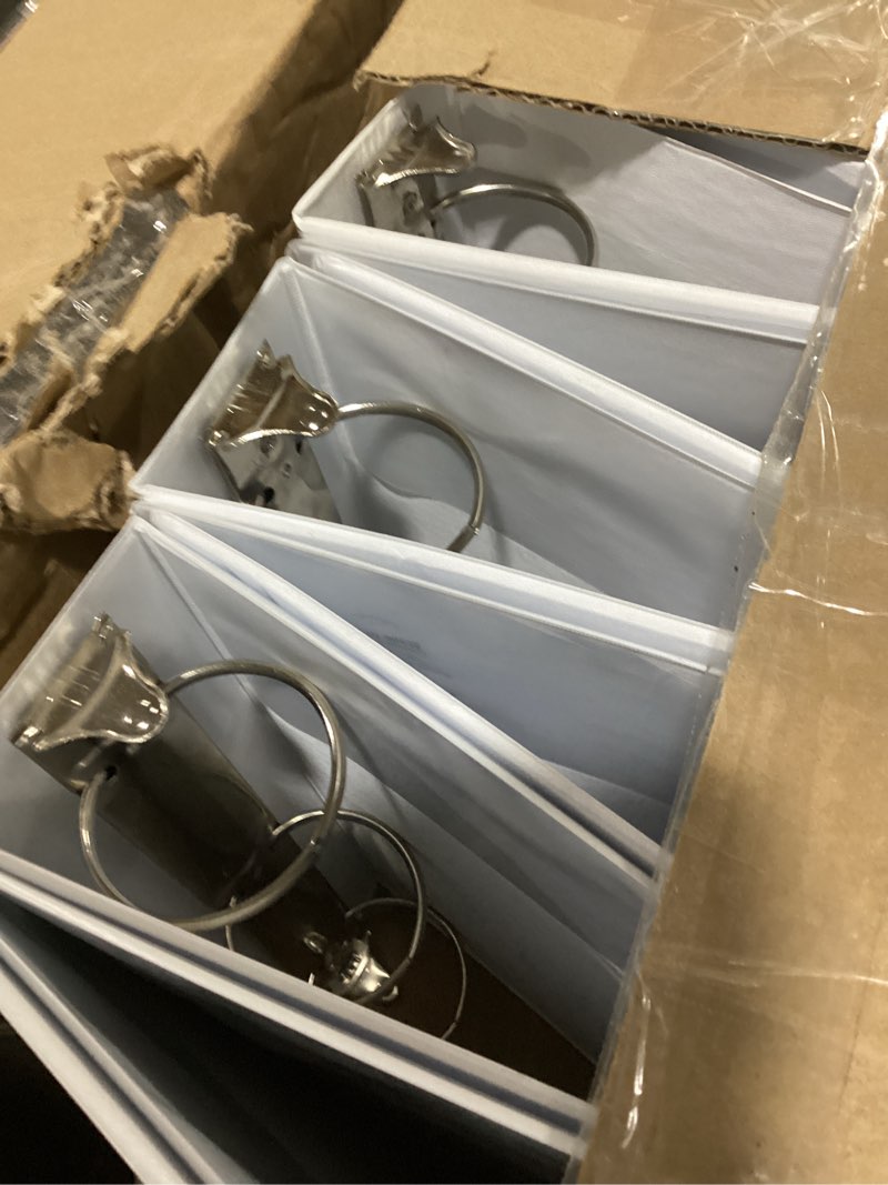 Condition photo showing Good Condition for cardinal economy 3-ring binders, 3", round rings, holds 625 sheets, clearvue presentation view, non-stick, white, carton of 12 (90651) white 3 inch binders