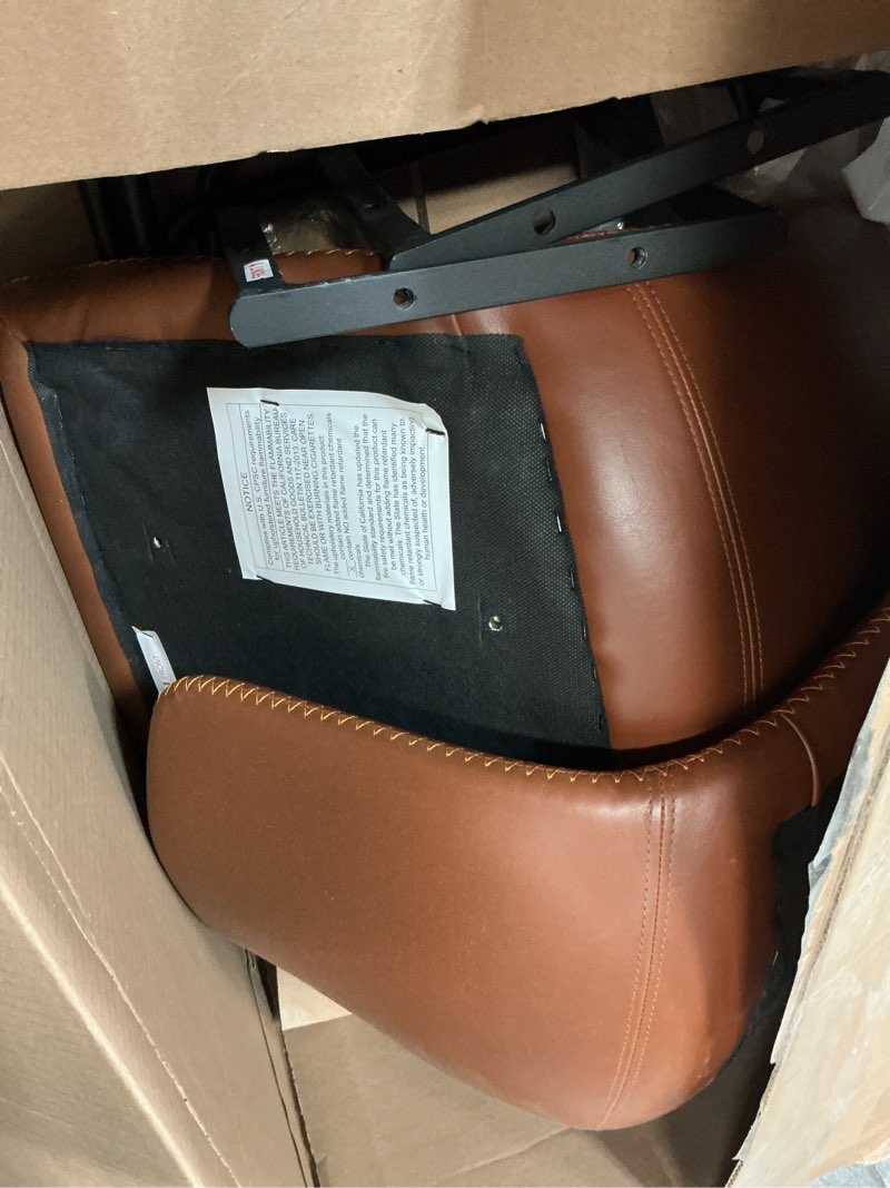 Condition photo showing item condition for Sweetcrispy Counter Height Bar Stools Set of 2, Modern Counter Stool Faux Leather Barstools with Back, 26 inch Seat Height Island Stools Countertop Comfortable Brown Bar Chairs with Metal Legs