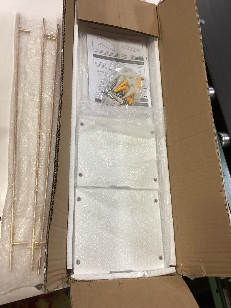Condition photo showing Good Condition for WOPITUES Floating Shelves for Wall 24 inch with Cube Shelf, Wall Shelves with Metal Rail for Decor, Bathroom Organizers and Storage, Over Toilet Shelves for Bathroom, Toilet Paper-White&Gold Gold & White 23.6 inch