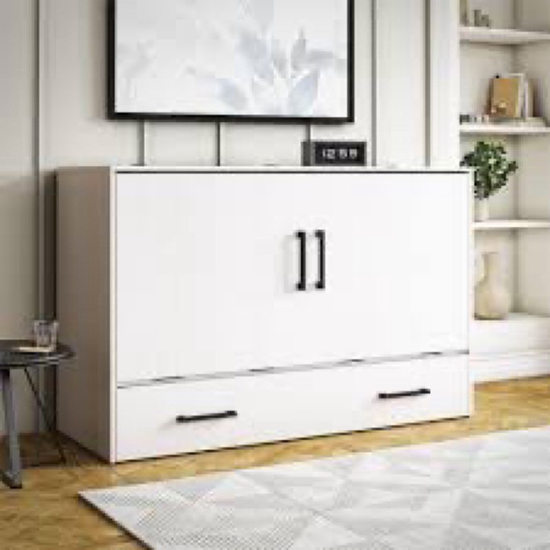 Ashby Queen Cabinet Bed With Storage Drawer, Ivory Oak, Box 2 Of 2(incomplete only 1 box) 