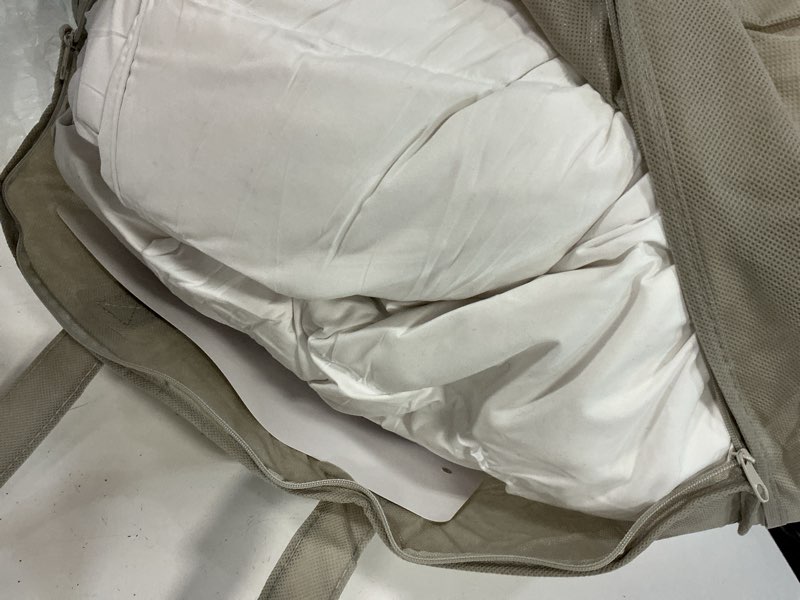 Condition photo showing As Is for martha stewart white goose feather down fiber comforter king size- all season duvet insert, noiseless fabric with 60oz filled luxury cloud fluffy bed comforter with 8 corner loops, white 106x90inch white/all season king