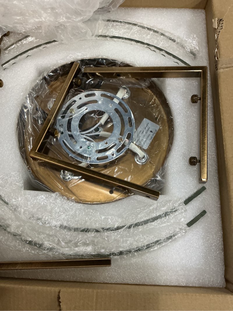 Condition photo showing New/Like New for 16'' modern gold semi flush mount ceiling light, 4-light glass drum light fixtures, ceiling lights for hallway entryway bedroom kitchen canteen bedroom laundry room lighting fixture bulbs not included gold 16"